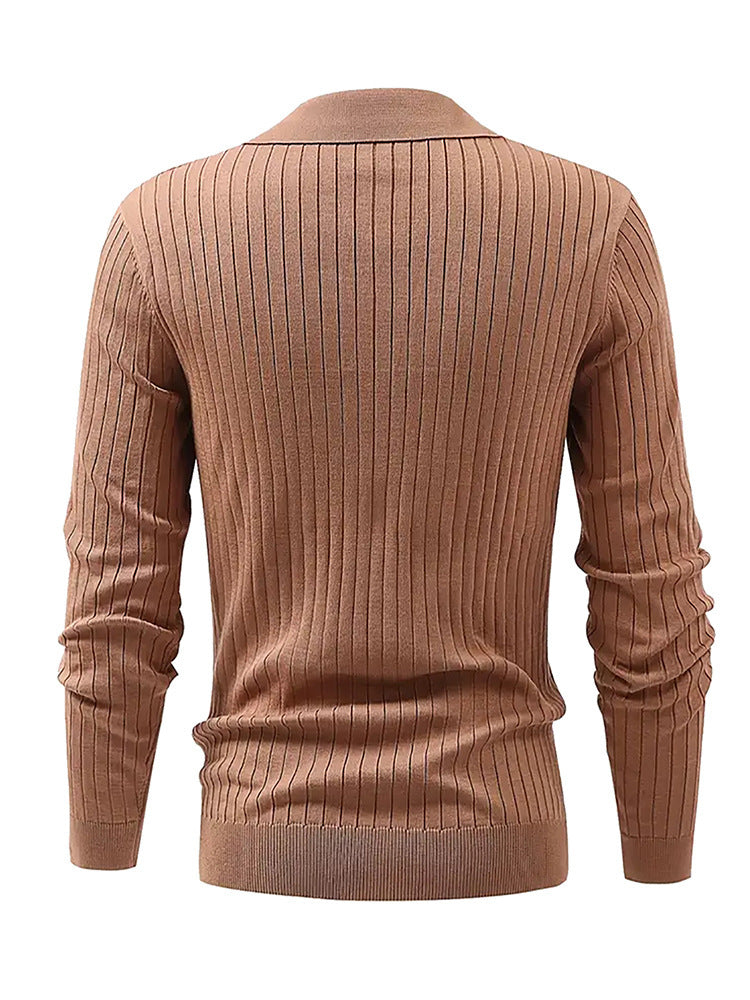 Lapel Texture Stretch Slim Knit Polo Shirt Men Polo Shirt Fashion Waffle Long-sleeved Tops Clothing Casual Comfortable Golf Men's Clothing