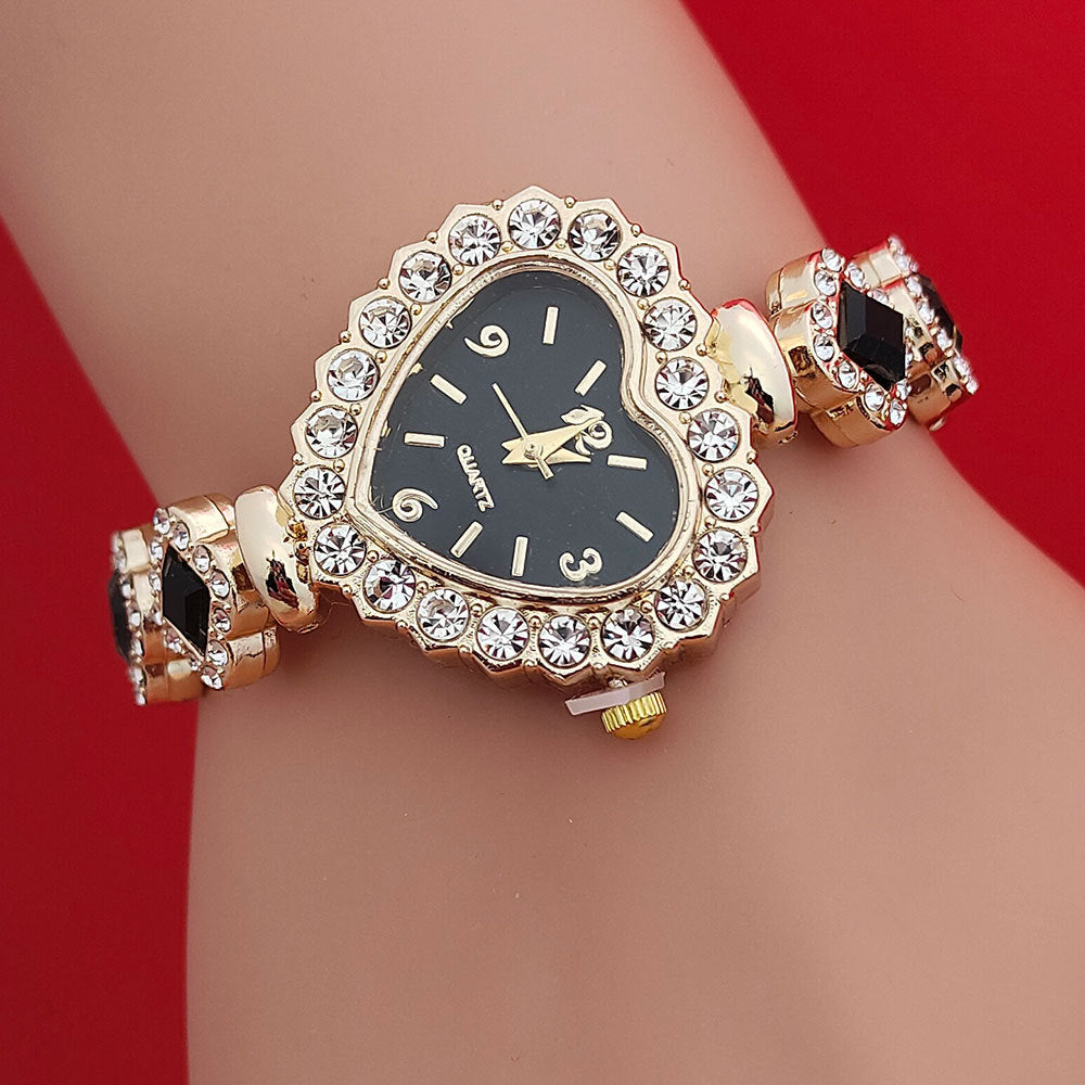 Fashion Love Shape Bracelet Watch Set Diamond Colored Heart Quartz Watch Women's Fashion Jewelry Set Valentine's Day Gift