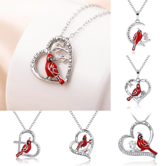 Creative Heart Shaped Cardinal Pendant Necklace, Exquisite Party Commemorative Accessory Gift Jewelry Anniversary Party Gifts, Valentine's Day Gift